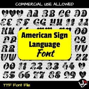 ASL Font TTF File • Type Asl Letters & Numbers + ILY Signs • Type In American Sign Language • Asl True Type Font • Sign Language ttf Font