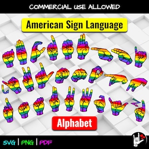 ASL SVG レインボー手話アルファベット • ASL ABC 文字 • アメリカ手話 svg • ASL アルファベット • クリップアート • LGBT ASL svg • カット ファイル