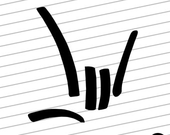 May include: Black and white illustration of the "I love you" hand sign, also known as the "ILY" hand sign.