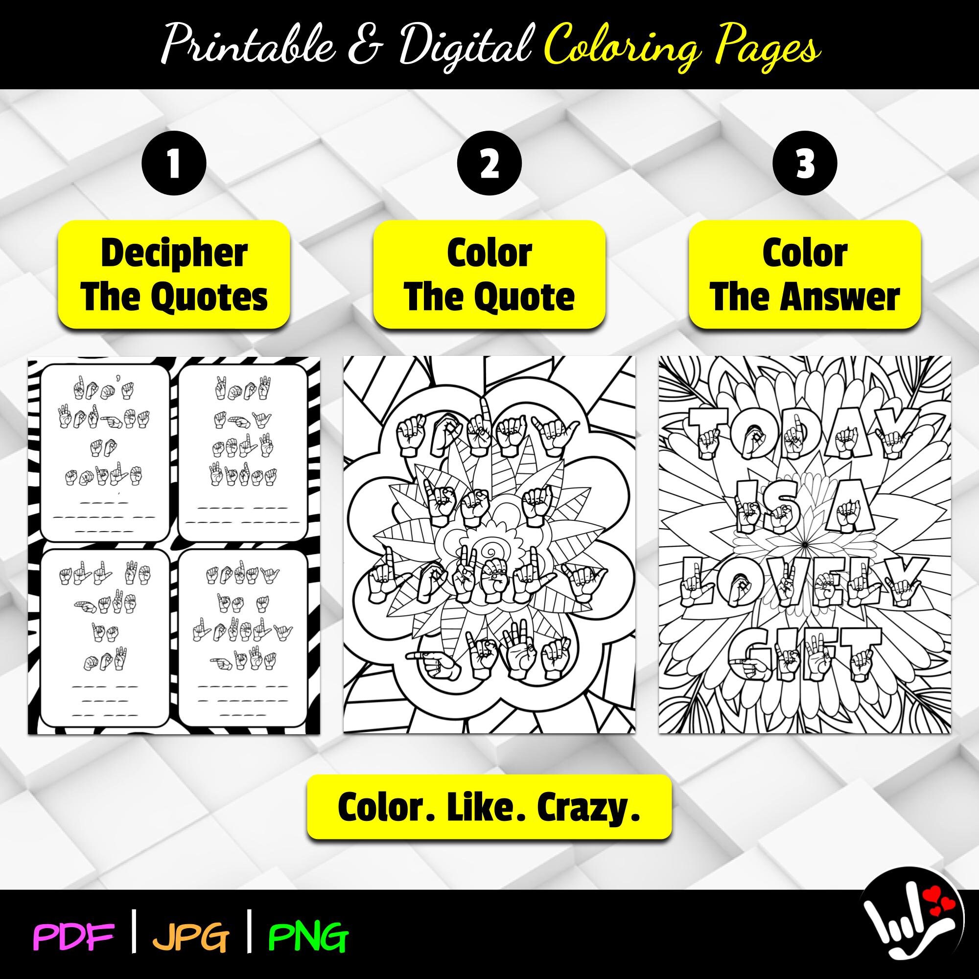 ASL Printable &amp; Digital Coloring Pages 8.5x11 Pdf Jpg Png - Etsy