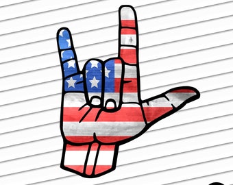ASL I Love You Sign PNG • USA Flag Clipart (Digital Download)