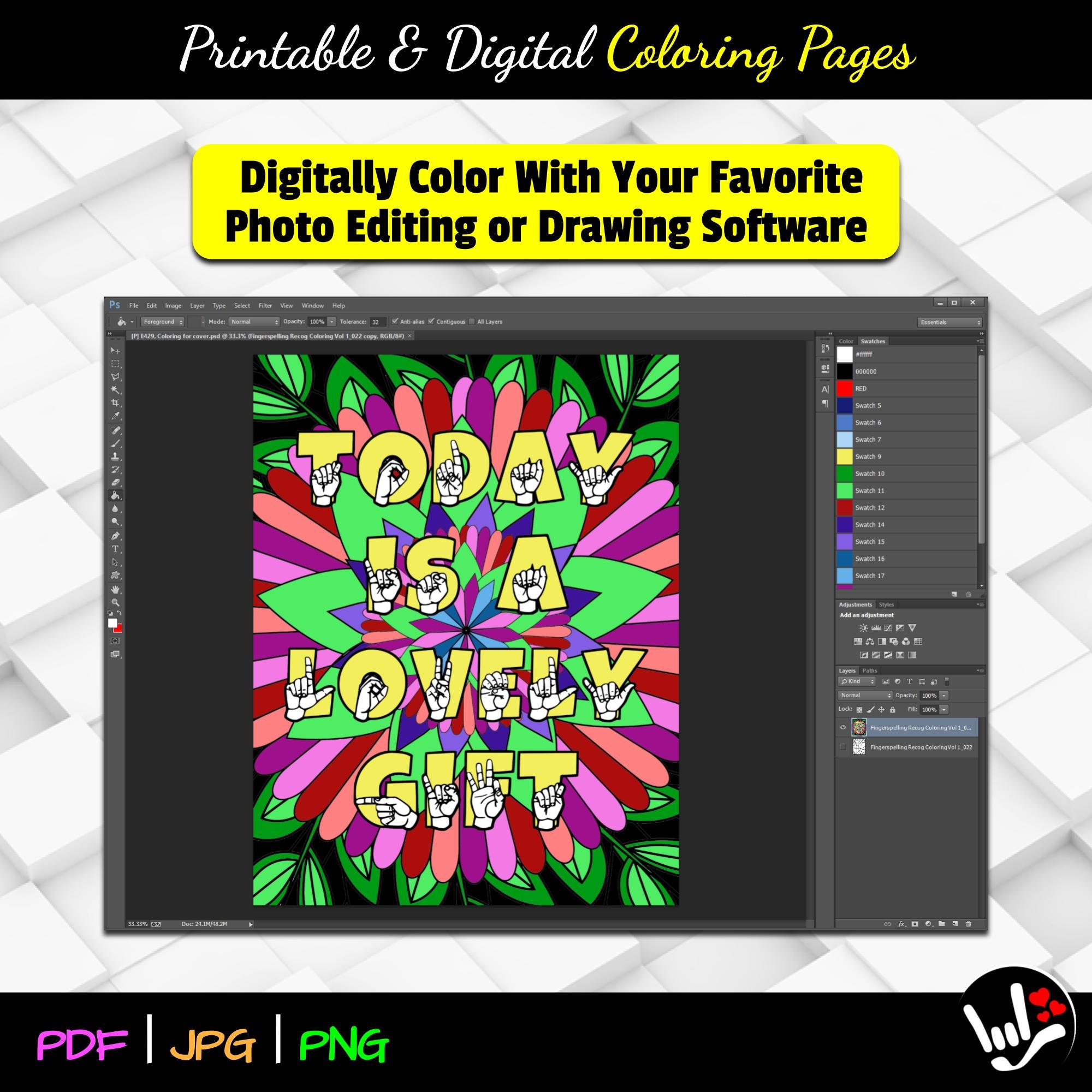 ASL Printable &amp; Digital Coloring Pages 8.5x11 Pdf Jpg Png - Etsy