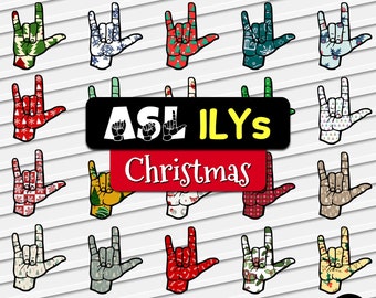 Christmas ASL ILY Clipart | American Sign Language PNG (Digital Download)