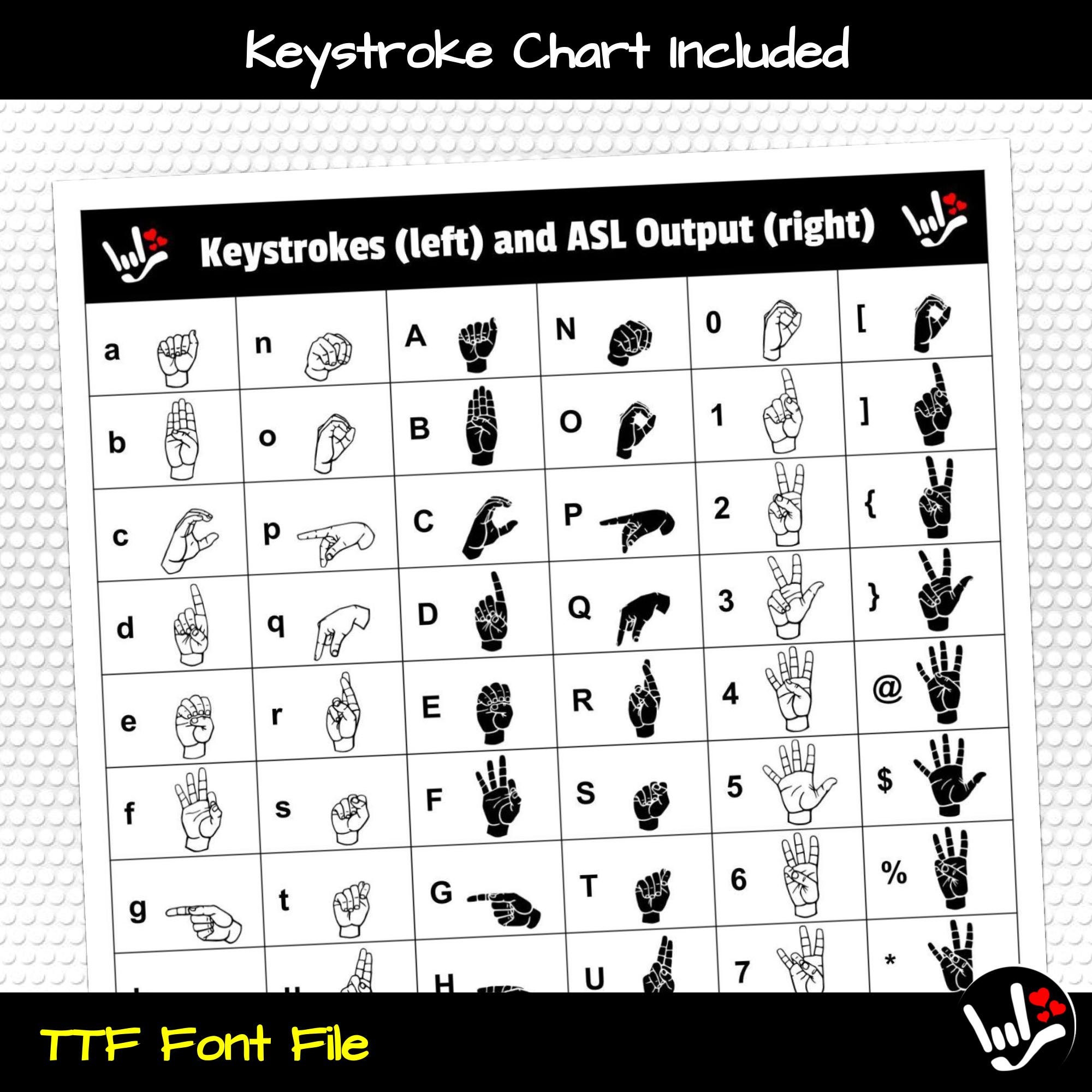 AsL Font TTF File Tipo Asl Letras y Números Signos ILY Escriba en ...