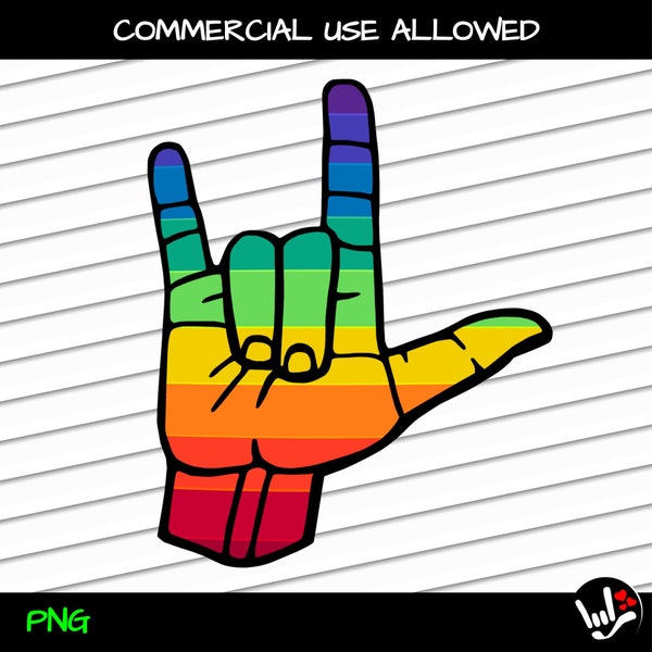 ASL ily PNG • Rainbow Hand • Sign Language png clipart • American Sign Language design • sign language design • I love you