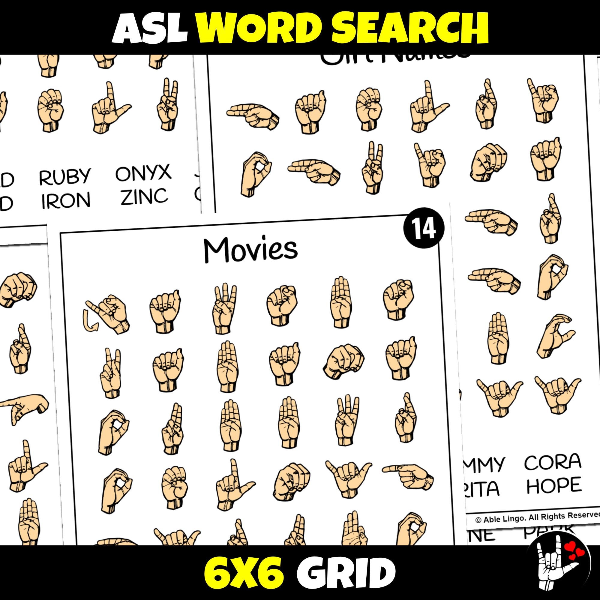 ASL Sign Language Word Search Printable ASL Word Search Etsy