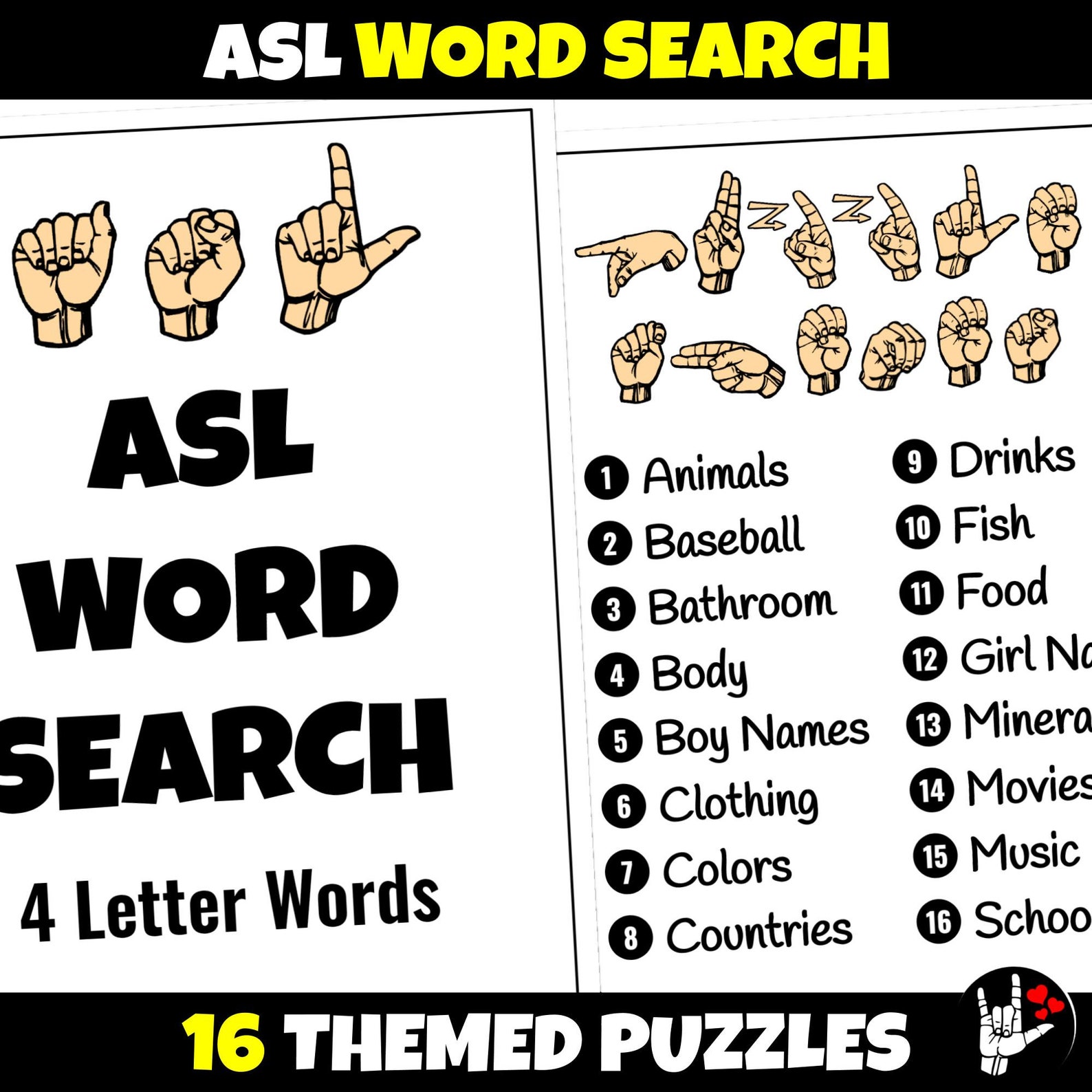 ASL Sign Language Word Search Printable ASL Word Search Etsy