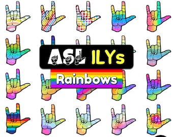 Rainbow ASL I Love You Sign Clipart | PNG Files (Digital Download)