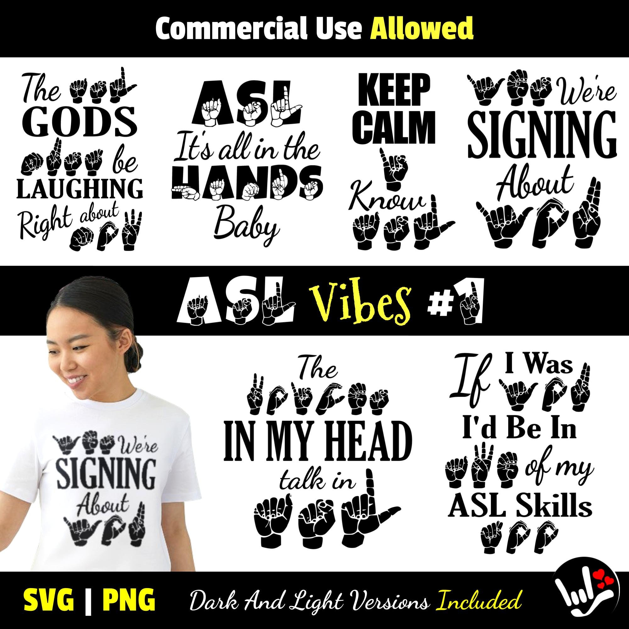ASL Sign Language SVG Bundle • ASL Vibes #1 • svg png • cut files • Fingerspelling • American Sign Language • printable • Asl Hand Signs