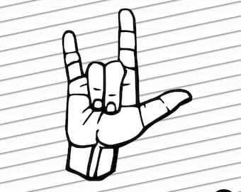 I Love You ASL Sign • Black & White Clipart (SVG, PNG)