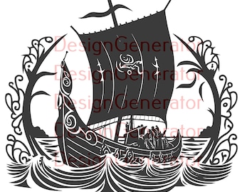 12 Viking Ship SVG i PNG Bundle – Norse Drakkar Longship pliki cyfrowe do grawerowania laserowego, CNC, wypalania drewna, naklejek i koszulek