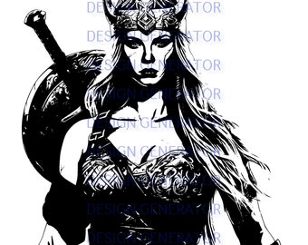 11 Shield Maiden SVG i PNG Bundle – pliki cyfrowe Norse Warrior Woman do grawerowania laserowego, CNC, wypalania w drewnie, naklejek i koszulek