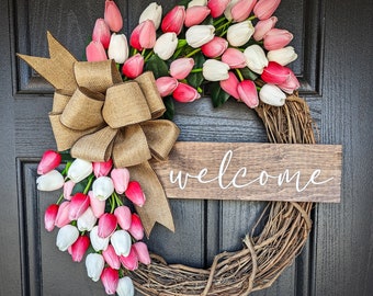 Tulip wreath, Tulip wreath, tulip wreath for front door, spring wreath for front door, spring wreath, door wreath, summer wreath for door