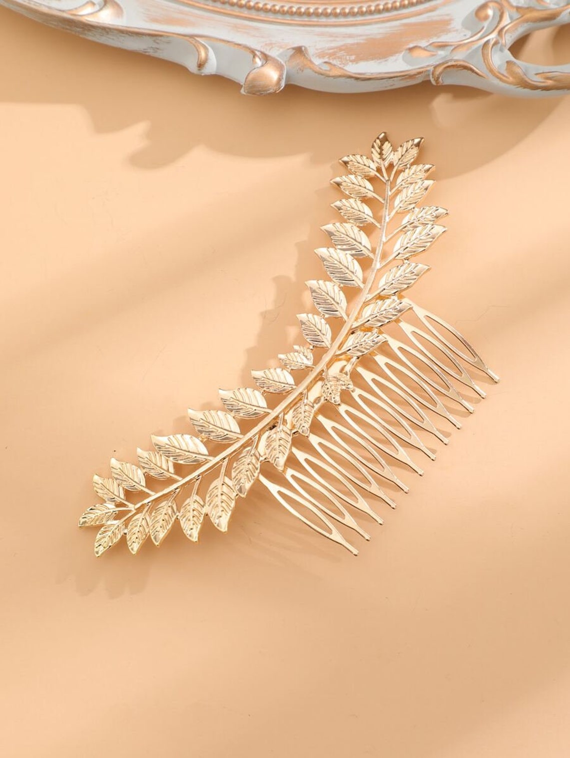 Gold leaf hair comb Etsy