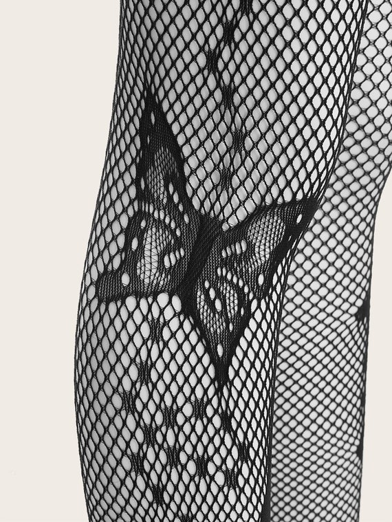 Butterfly Black Fishnet Tights | Etsy