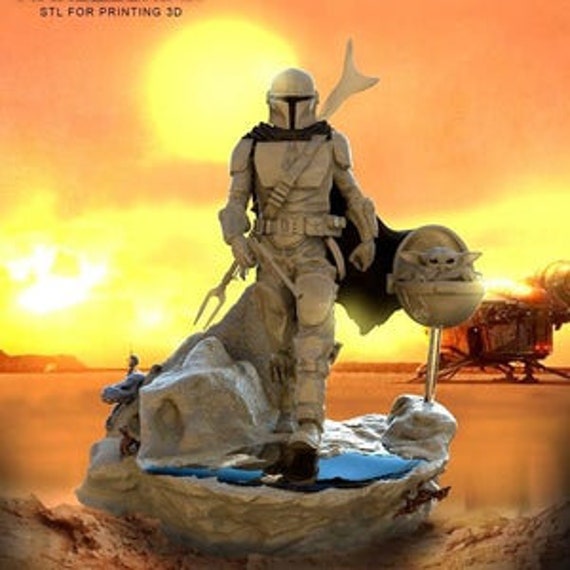 Mandalorian diorama stl 3d print files marvel