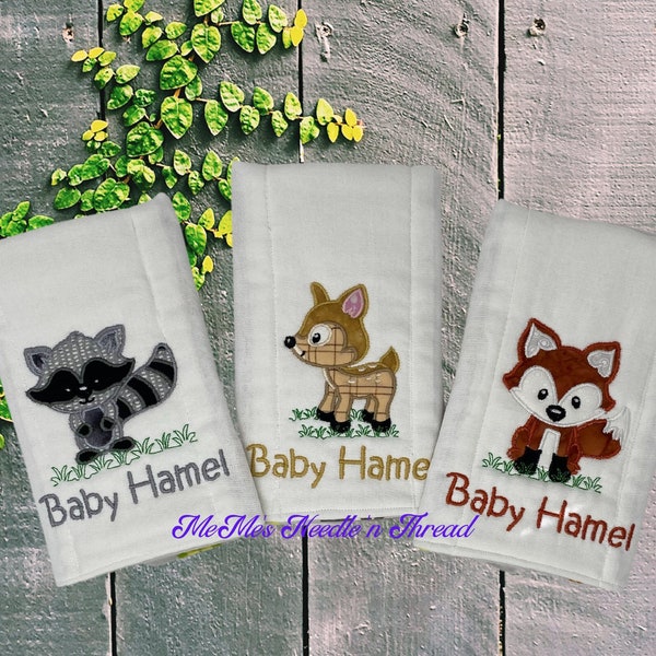 Woodland Animal Burp Cloths, Fox, Raccoon, Deer, Personalized, Baby Accessories, Baby Shower Gift