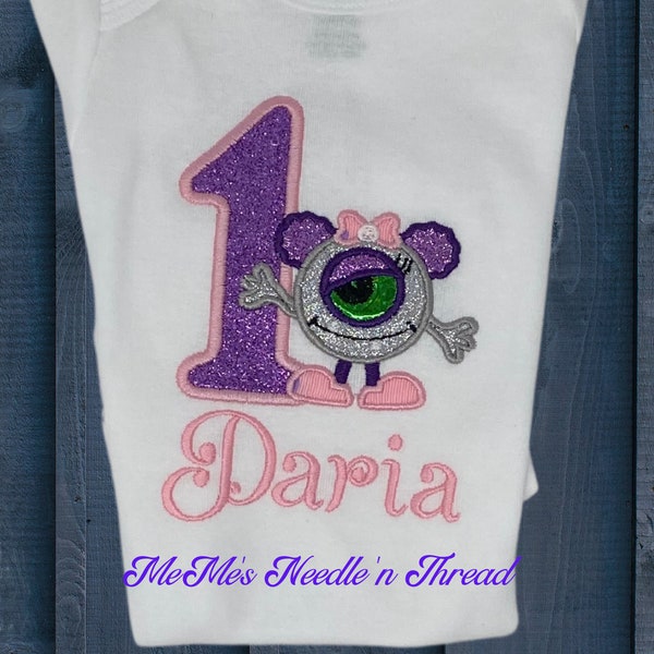 First Birthday Silver Monster Girls Shirt, 1st Birthday, One Green Eyed Monster, Any Age, Personalized, Any Color