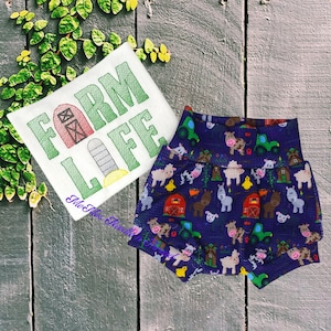 Farm Animal Bummies and Farm Life Shirt Outfit, Baby Shorts, Toddler Shorts, Diaper Cover, Baby Gift, Bloomers, Shirt, Can Be Personalized