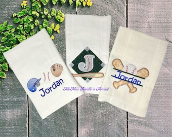 Baseball Burp Cloths, Personalized, Baby Accessories, Baby Shower Gift, Personalized, Baseball Field, Baseball Bats, Helmet, Glove, Baseball