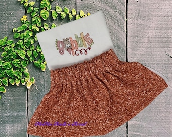 Thanksgiving Skirt and Gobble Shirt Outfit, Thanksgiving Skirt and Shirt Set, Baby Outfit, Baby Shower Gift, Toddler, Turkey, Girls Skirt