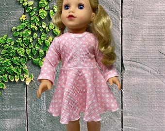 Pink with white hearts and lace placket 18" doll dress