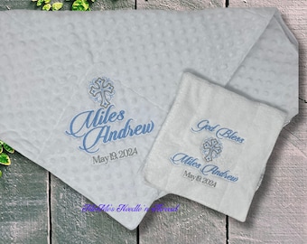 Personalized Baptism Blanket and Burp Cloth; Christening Gift Set for Boy or Girl; Gift from Godfather or Godmother; Keepsake