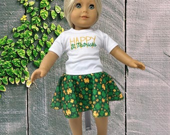 Happy St Patrick's Day Embroidered Shirt and Shamrock Print 18" Doll Outfit