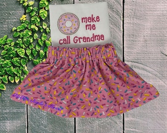 Sprinkle Skirt and Donut Shirt Outfit, Don&#39;t Make Me Call Grandma Skirt and Shirt Set, Welcome Home Gift, Baby Shower Gift, Toddler, Girls