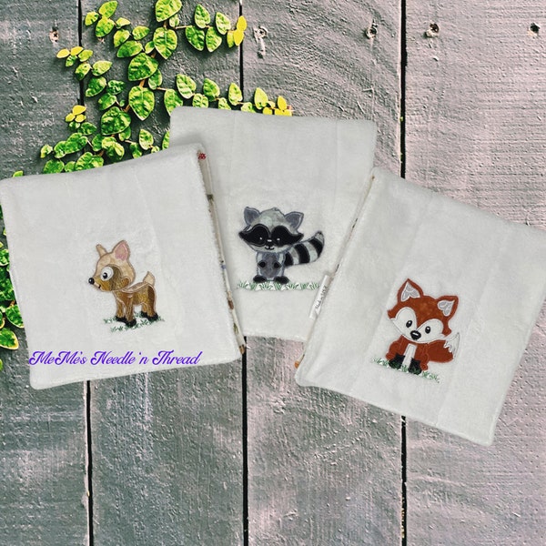 Woodland Animal Burp Cloths, Fox, Raccoon, Deer, Can Be Personalized, Baby Accessories, Baby Shower Gift, Welcome Home Gift