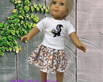Adorable Skunk Skirt and Embroidered Skunk Shirt for an 18" Doll