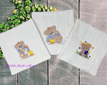 Boy Bear Burp Cloths; Baby Shower Gift