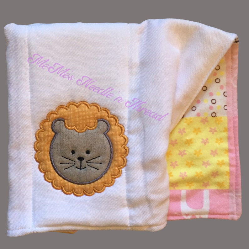 Jungle Embroidered Burp Cloths, Elephant, Giraffe, Lion, Baby Accessory, Baby Shower Gift, Unisex, Safari, Zoo, Can Be Personalized image 4