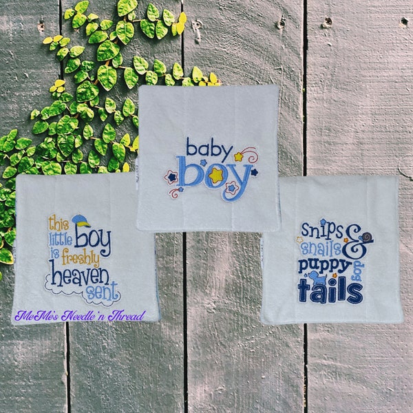 Baby Boy Embroidered Burp Cloths, Baby Accessories, Snips and Snails, Thank Heaven for Little Boys, Baby Show Gift, Can Be Personalized