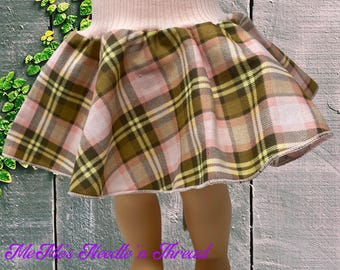 Pink, brown, yellow plaid circle skirt for 18" doll