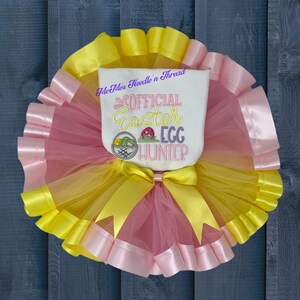 Official Easter Egg Hunter Embroidered Girls Shirt with Pink and Yellow Tutu, Easter Basket, Can Be Personalized