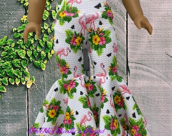 Flamingo and Tropical Floral Print Bellbottoms for 18" Doll