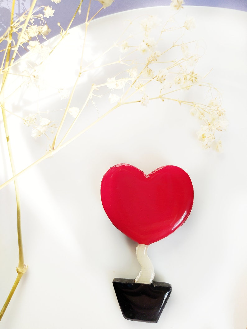 red jewellery tulip jewelry gifts unique colored floral gifts for mom wooden spring jewelry Red tulip flower brooch and red heart brooch