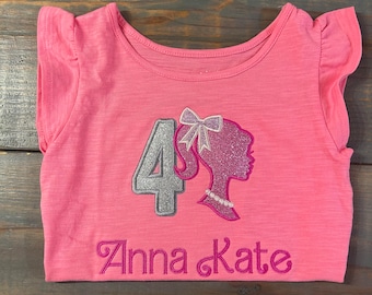 Girls Doll Birthday Shirt | Pink Doll Shirt | Girls Embroidered doll shirt | | Toddler Doll Birthday Shirt | Barb Birthday