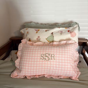 Personalized Embroidered Gingham Ruffle Throw Pillow