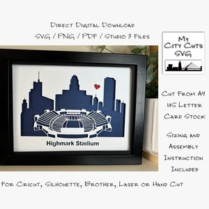 Papierschnitt Schatten Box 3D Lightbox SVG PNG Highmark Stadion Buffalo New York Cricut Silhouette Handschnitt Laser Karte geschnitten