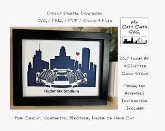 Highmark Stadion Buffalo New York Schatten Box SVG PNG Cricut Silhouette Hand geschnitten Laser Karte Schnittdateien (Digitaler Download)