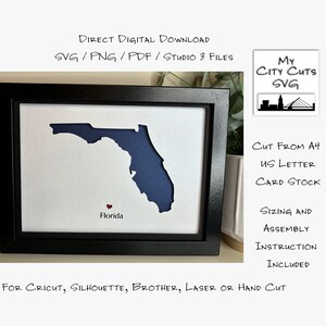 Papier découpé Shadow Box 3D Lightbox SVG PNG Florida State Cricut Silhouette découpé au laser en couches carte coupe fichiers à la main