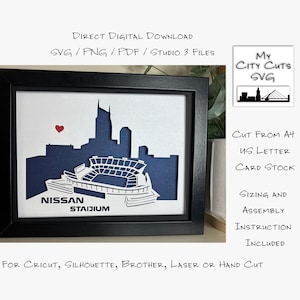 Papier gesneden Shadow Box 3D lightbox SVG PNG Nissan Stadium Nashville Tennessee Cricut silhouet handgesneden laser gelaagde kaart gesneden bestanden