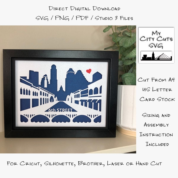 Austin Texas City Skyline Shadow Box SVG Cut Files For Cricut, City Skyline, Brother, Laser or Hand Cut, Instant Download.