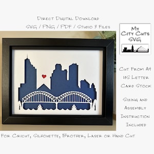 Paper Cut Shadow Box 3D Lightbox SVG PNG Memphis Tennessee City skyline Cricut silhouet handgesneden laser gelaagde kaart gesneden bestanden