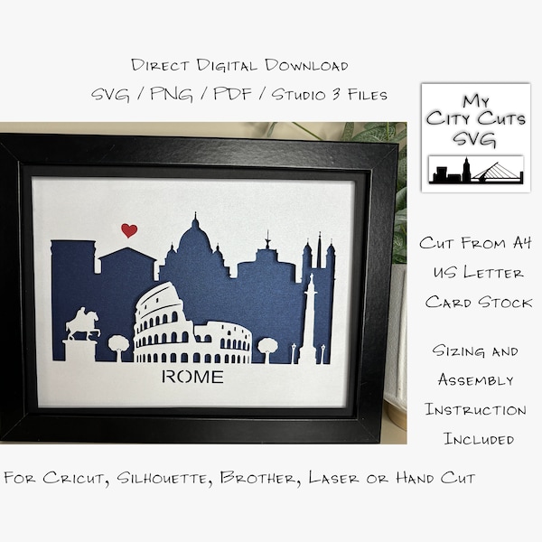 Rome City Skyline Shadow Box SVG Cut Files For Cricut, Brother, Laser or Hand Cut, What's Your City?