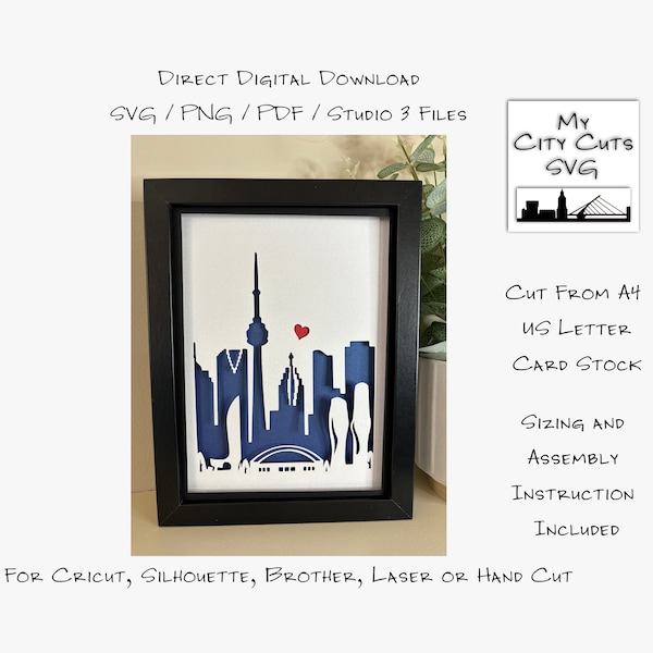 Toronto 2 Canada City Skyline Shadow Box SVG Cut Files For Cricut, City Skyline, Brother, Laser or Hand Cut, Instant Download.