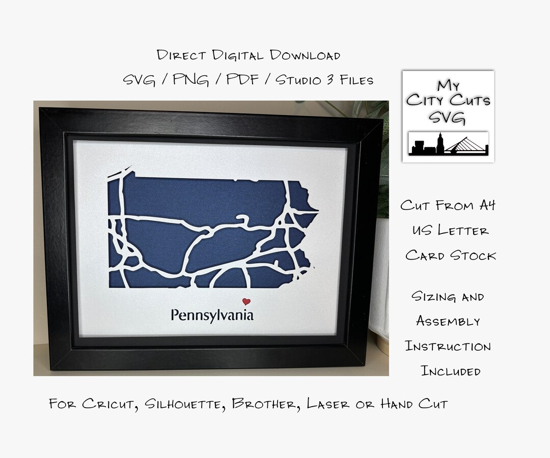 Pennsylvania State Map Shadow Box SVG Cut Files for Cricut, Brother ...