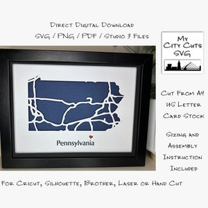 Paper Cut Shadow Box 3D Lightbox SVG PNG Pennsylvania State Map Cricut Silhouette Hand Cut Laser Layered Card Cut Files
